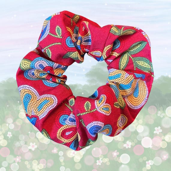 Red Handmade Floral Scrunchie