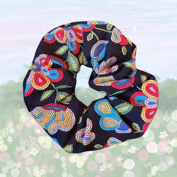 Black Handmade Floral Scrunchie