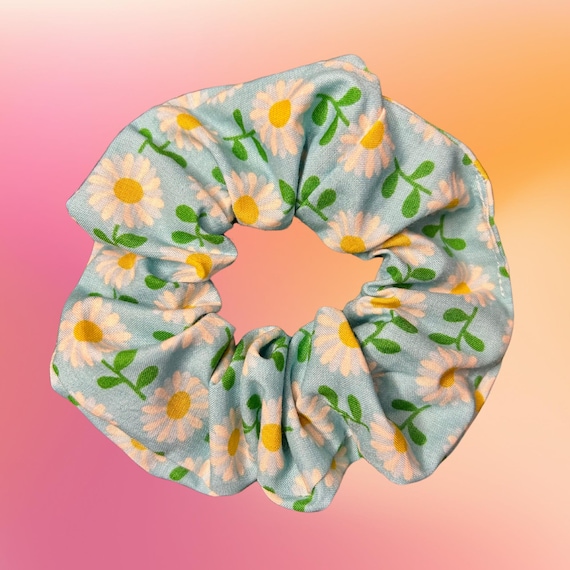 Blue Daisy Floral Scrunchie