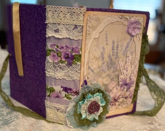 Lavender Garden Junk Journal | Handmade Vintage | Lace & Floral Ephemera Book | Purple Butterfly