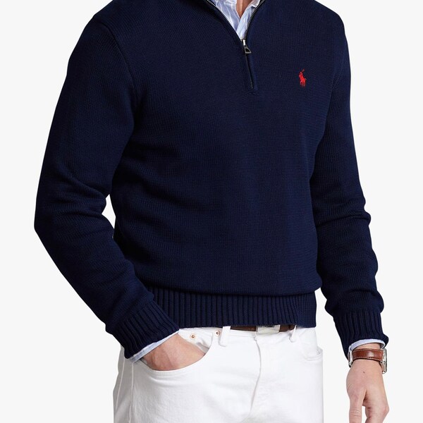 RALPH LAUREN LONG Sleeve Quarter Zip Neck Regular Fit Jumper For Men