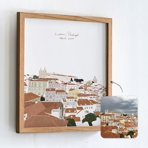 Personalised Favourite Place Wall Art Bespoke Travel Memories Custom Gift Landscape Drawing City Print Holiday Honeymoon Personalised Art