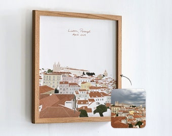 Personalised Favourite Place Wall Art Bespoke Travel Memories Custom Gift Landscape Drawing City Print Holiday Honeymoon Personalised Art