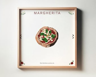 Impresión de pizza Margherita: arte minimalista para la pared de la cocina