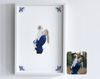 Custom Pet and Owner Portrait with Ornamental Frame: Hand-Drawn Digital Art