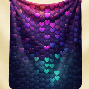 Manta Corazones de la Oscuridad, Corazón Holográfico Ombre, Diseño Iridiscente Neón Ravecore Y2K Glow, Moda Festivalera, Amor Cibernético
