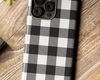 Board Of Checkers Buffalo Plaid Tough Case - Fits iPhone, Samsung Galaxy, Google Pixel Models, Monochrome Modern Farmhouse Rustic