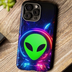Alien Where? Retro Computer  Tough Case - Fits iPhone and Samsung Galaxy, Neon Green Visitor RBG, Sci-Fi Matrix Space