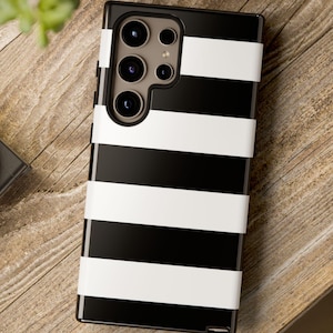 Throw Away The Key Black White Stripes Lines Tough Case - Fits iPhone and Samsung Galaxy, Modern Minimalism, Monochrome