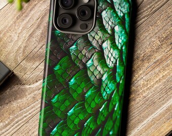 Green Dragon Scale Tough Case - Fits iPhone and Samsung Galaxy, Reptile Texture, Fantasy Gamer, Dungeons & Dragons Gift