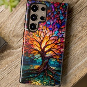 Gebrandschilderd glas Tree Of Life Tough-hoesje - past op iPhone en Samsung Galaxy, boho-chique bescherming, stralende juweeltinten