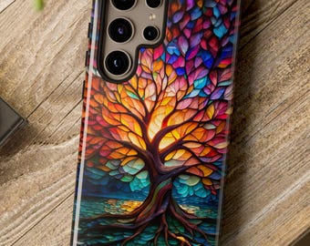 Stained Glass Tree Of Life Tough Case - Fits iPhone and Samsung Galaxy, Boho Chic Protection, Radiant Jewel Tones