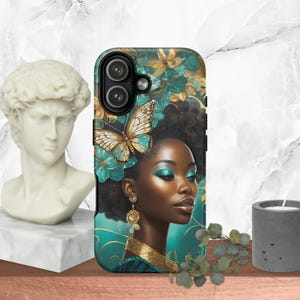 Tough iPhone Case | Afrocentric Luxe, Art Deco Glam, Vintage Boho, Black Girl Magie, Teal Fantasy