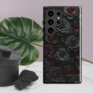 Kiss From a Rose - Tough case for Samsung,Dark Goth Vampire Fantasy, Elegant Floral Gift for Him & Her, Edge Black Rose Vibe, Gothic Romance