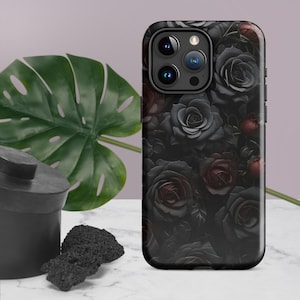 Kiss From a Rose - Tough Case for iPhone®,Dark Goth Vampire Fantasy, Elegant Floral Gift for Him & Her, Edge Black Rose Vibe, Gothic Romance