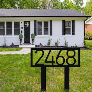 Custom Metal Address Sign with Stakes, Personalized Lawn Address Sign, Modern House Number Stake, Address Garden Stake, Metal Number Sign