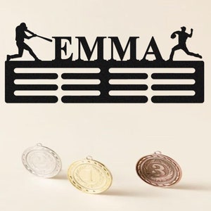 Custom Metal Softball Medal Hanger, Personalized Softball Medal Holder, 12 Rungs for Medals & Ribbons, Medal Display Rack, Award Display