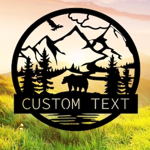 Personalized Wilderness Bear Cabin Sign, Metal Mountain Bear Sign, Outdoor Bear Decor, Bear Wall Art, Custom Bear Name Sign, Hunter Gift