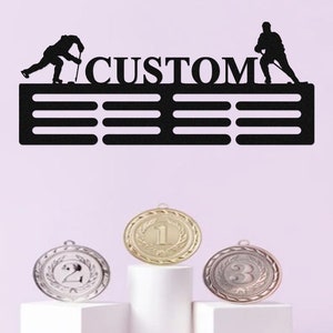 Personalized Hockey Medal Holder, Custom Hockey Awards Display Rack, 12 Rungs for Medals & Ribbons, Sports Medal Hanger, Hockey Player Gift