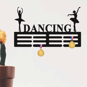 Personalized Dance Medal Holder, Custom Ballet Dancer Name Medal Hanger, 12 Rungs for Medals & Ribbons, Metal Awards Ribbons Display Rack