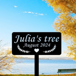 Custom Memorial Tree Sign with Stake, Metal Name Garden Marker, Memorial Tree Plaque, Tree Garden Sign, Tree Decor, Name Plate,Sympathy Sign