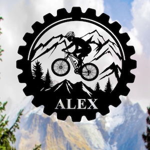 Custom Mountain Bike Metal Sign, Mountain Bicycle Biking Metal Wall Art, Biker Name Sign, Bike Riding Cycling Sign, Biker Home Garage Decor