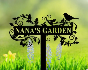Personalized Garden Metal Sign With Stake, Metal Bird Garden Sign, Custom Garden Stake, Gardener Name Sign, Yard Sign, Gift for Grandmother