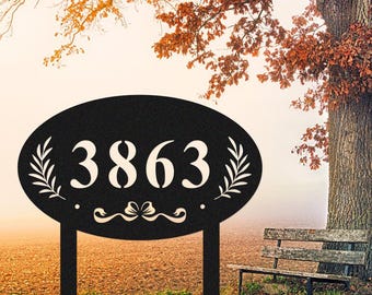 Personalized Metal Address Stake, Custom House Number Sign, Metal Address Number Sign with Stakes, Modern Address Sign, Road Address Sign
