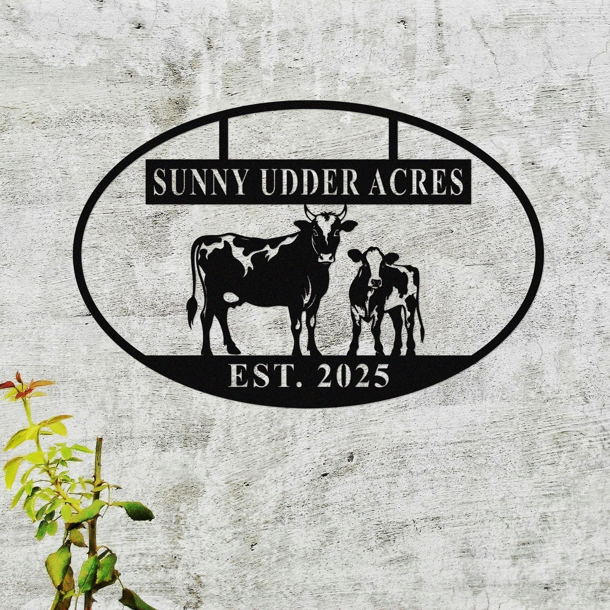 カスタムメタル牛看板、パーソナライズ牛子牛農場看板、メタル牧場名