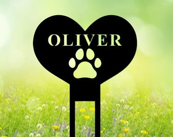 Personalized Pet Memorial Metal Garden Sign,Pet Dog Grave Marker,Custom Pet Memorial Stake,Pet Garden Stake with Heart and Paw,Pet Loss Gift