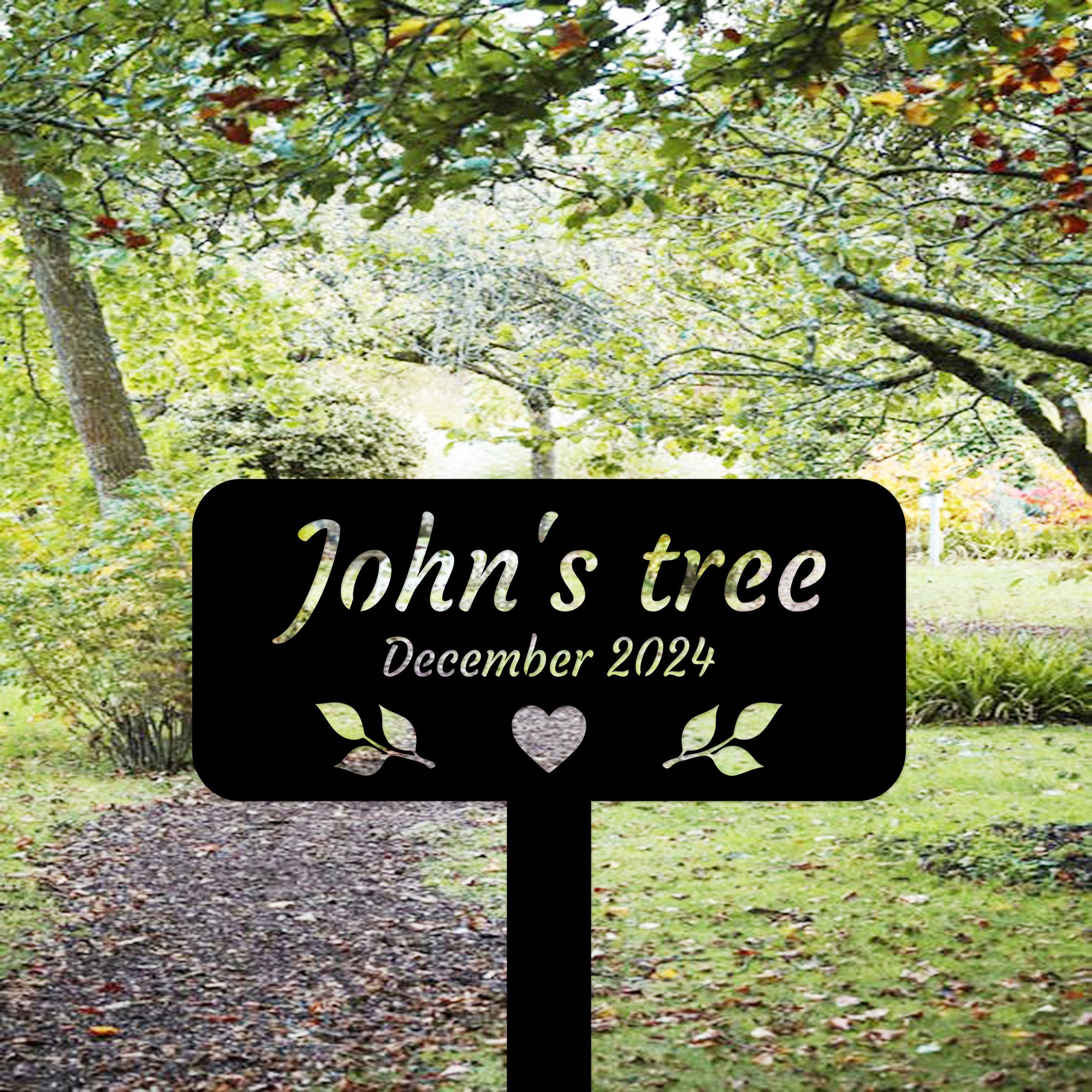 Custom Memorial Tree Sign With Stake, Tree Garden Sign, Metal Name ...