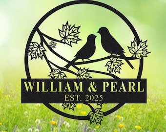 Personalized Love Birds Metal Wall Art: Custom Bird Wedding Signs, Wedding Garden Sign