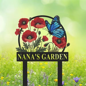 Custom Metal Garden Sign, Personalized Flower Sign with Stakes, Metal Garden Decor, Flower Garden Stakes, Garden Name Sign, Metal Yard Art