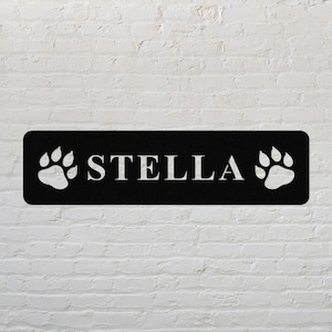 Personalized Pet Name Plaque with Paw, Custom Metal Dog Name Sign, Engraved Pet Memorial Plate, Dog Room Decor, Gift for Dog Mom Dog Dad