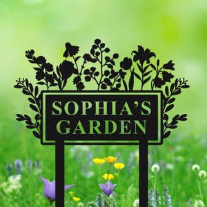 Custom Metal Garden Decor,Personalized Flower Garden Sign,Metal Garden Name Stakes,Garden Sign with Stakes,Metal Yard Art,Housewarming Gift