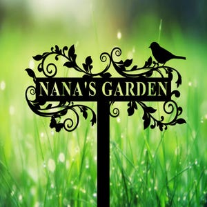 Letrero de jardín personalizado con estaca, diseño floral, nombre del jardinero, metal para mamá, decoración de porche imagen 5