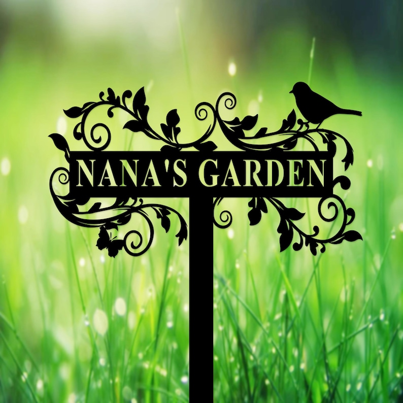 Letrero de jardín personalizado con estaca, diseño floral, nombre del jardinero, metal para mamá, decoración de porche imagen 5