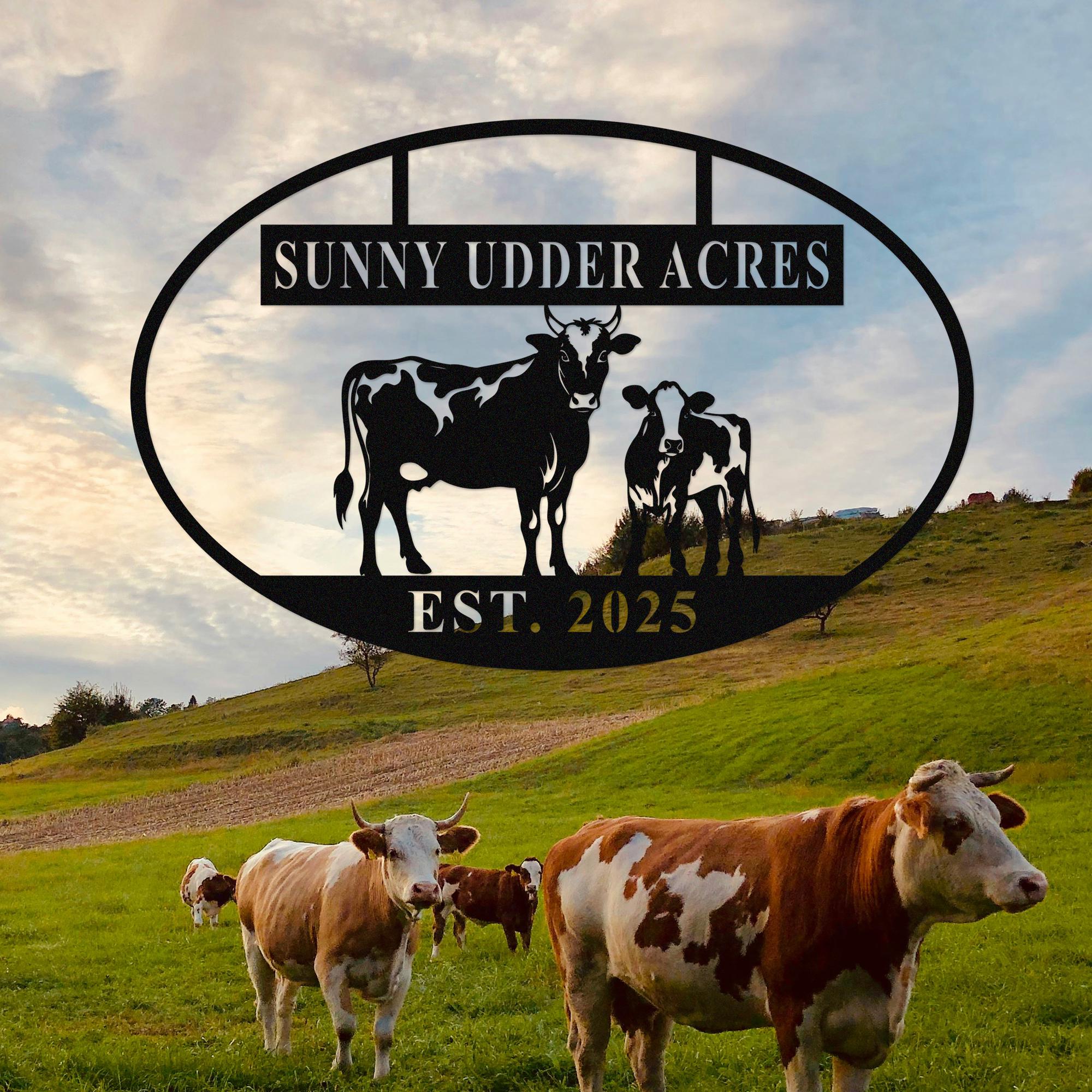 カスタムメタル牛看板、パーソナライズ牛子牛農場看板、メタル牧場名