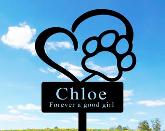 Estaca conmemorativa personalizada para mascotas con corazón y huella, estaca para jardín conmemorativa para perros, lápida personalizada para mascotas, estaca para cementerio, estaca para jardín con el nombre del perro