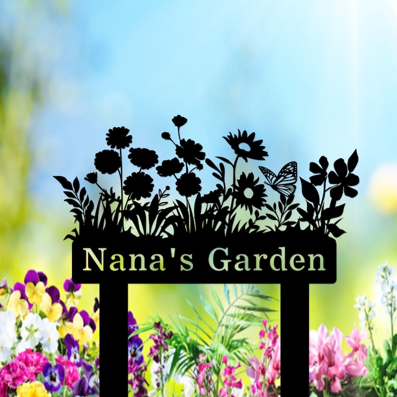 Letrero de jardín personalizado con estaca, diseño floral, nombre del jardinero, metal para mamá, decoración de porche imagen 6