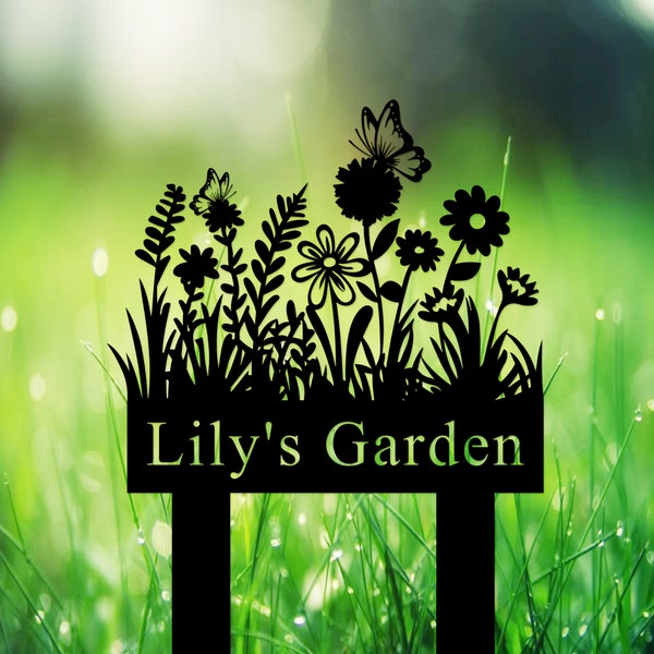 Custom Garden Sign with Stake, Flower Design Personalized Garden Sign, Gardener Name Sign, Yard Sign, Mom's Metal Garden Sign, Porch Decor