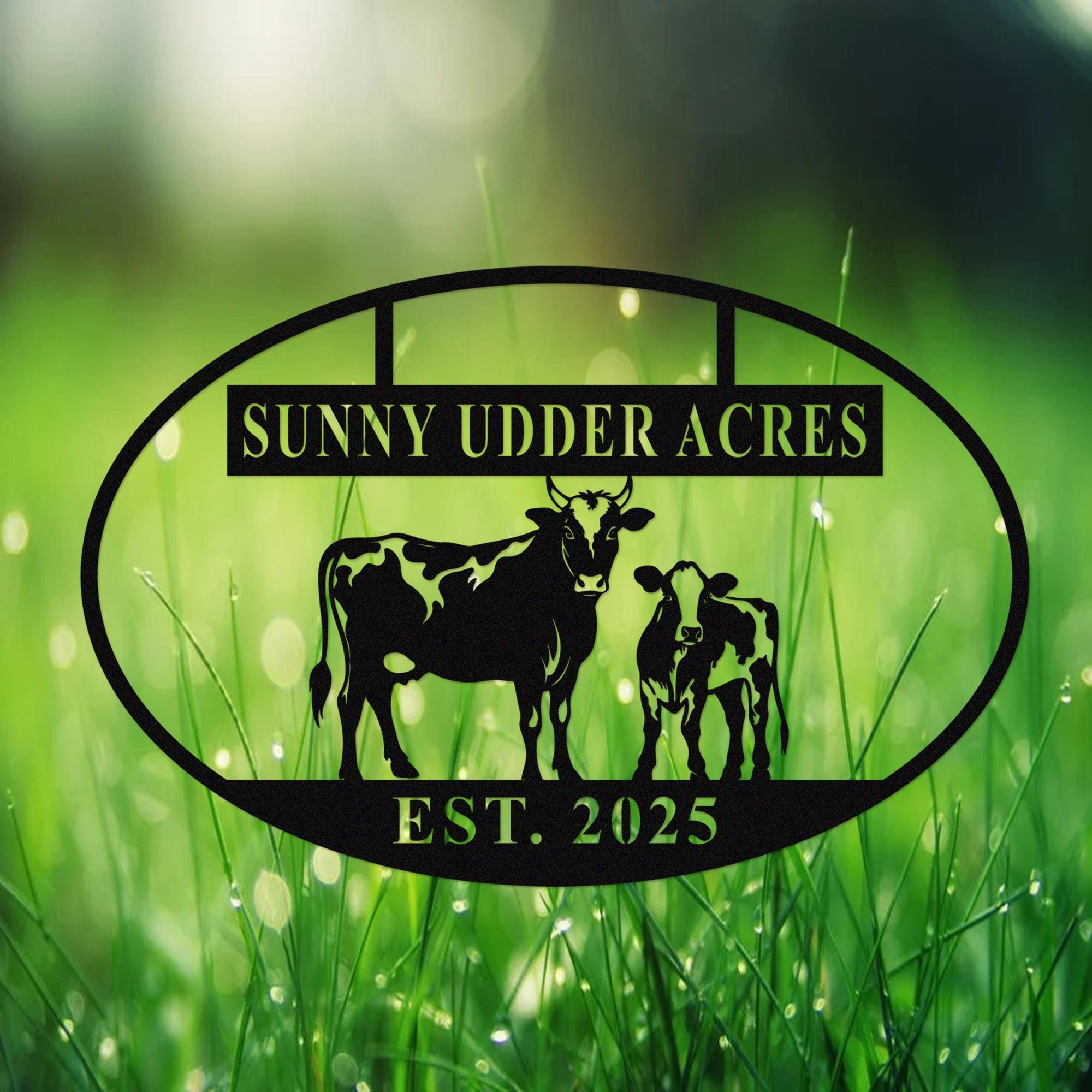 カスタムメタル牛看板、パーソナライズ牛子牛農場看板、メタル牧場名