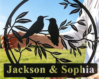 Custom Love Birds Metal Sign: Personalized Wedding Gift for Couple, Bird Wall Decor