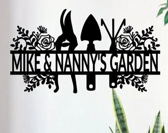 Personalisiertes Gartenschild, Gartenwandkunst, Rosengartenschild, Benutzerdefiniertes Namensschild, Metallgartendekor, Metallhofschild, Geschenk für Gärtnermutter