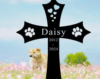 Custom Metal Pet Memorial Cross Stake, Dog Grave Marker, Cross Memorial Garden Stake, Personalized Dog Cat Loss Gift, Pet Memorial Marker