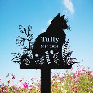 Personalized Cat Memorial Stake, Metal Cat Grave Marker, Cat Garden Stake with Flowers, Custom Cat Cemetery Stake, Cat Loss Gift, Yard Sign