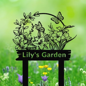 Custom Metal Garden Sign, Personalized Flower Garden Sign, Custom Garden Name Sign, Garden Sign with Stakes, Outdoor Metal Garden Decor