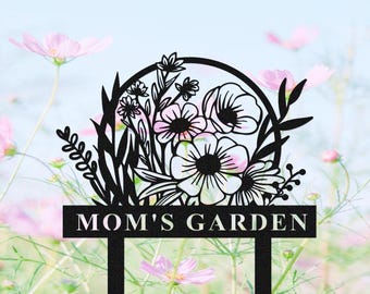 Estaca de jardín personalizada con flores, letrero personalizado con nombre para jardín, letrero metálico para jardín, letrero para patio, letrero para césped, decoración exterior para jardín, regalo para jardinero