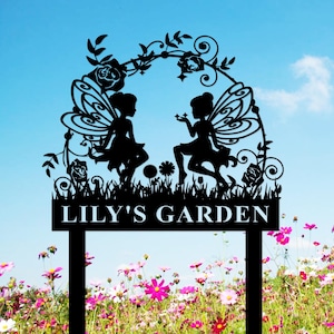 Personalized Fairy Metal Garden Sign, Custom Fairy Garden Stake, Gardener Name Stake, Flower Beds Decor, Outdoor Garden Yard Decor, Yard Art