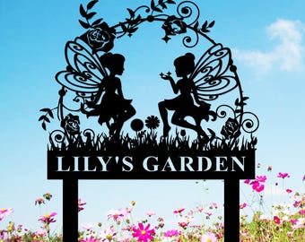 Personalized Fairy Metal Garden Sign, Custom Fairy Garden Stake, Gardener Name Stake, Flower Beds Decor, Outdoor Garden Yard Decor, Yard Art